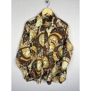 Vintage 70s Heritage John Forsyth Disco Shirt Brown Orange Abstract Print Men L
